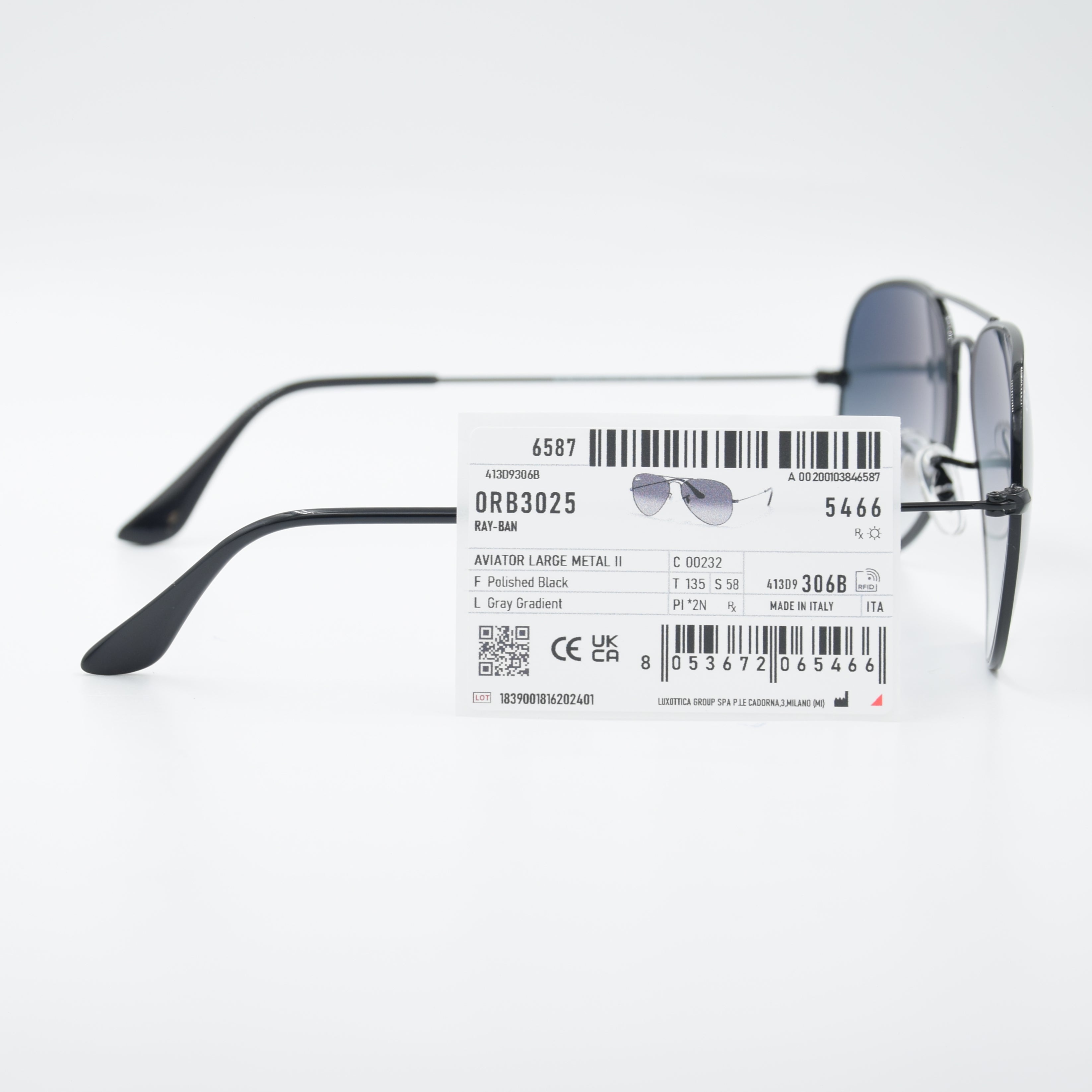 SOLAIRE :RAY-BAN RB3025 AVIATOR LARGE METAL C00232