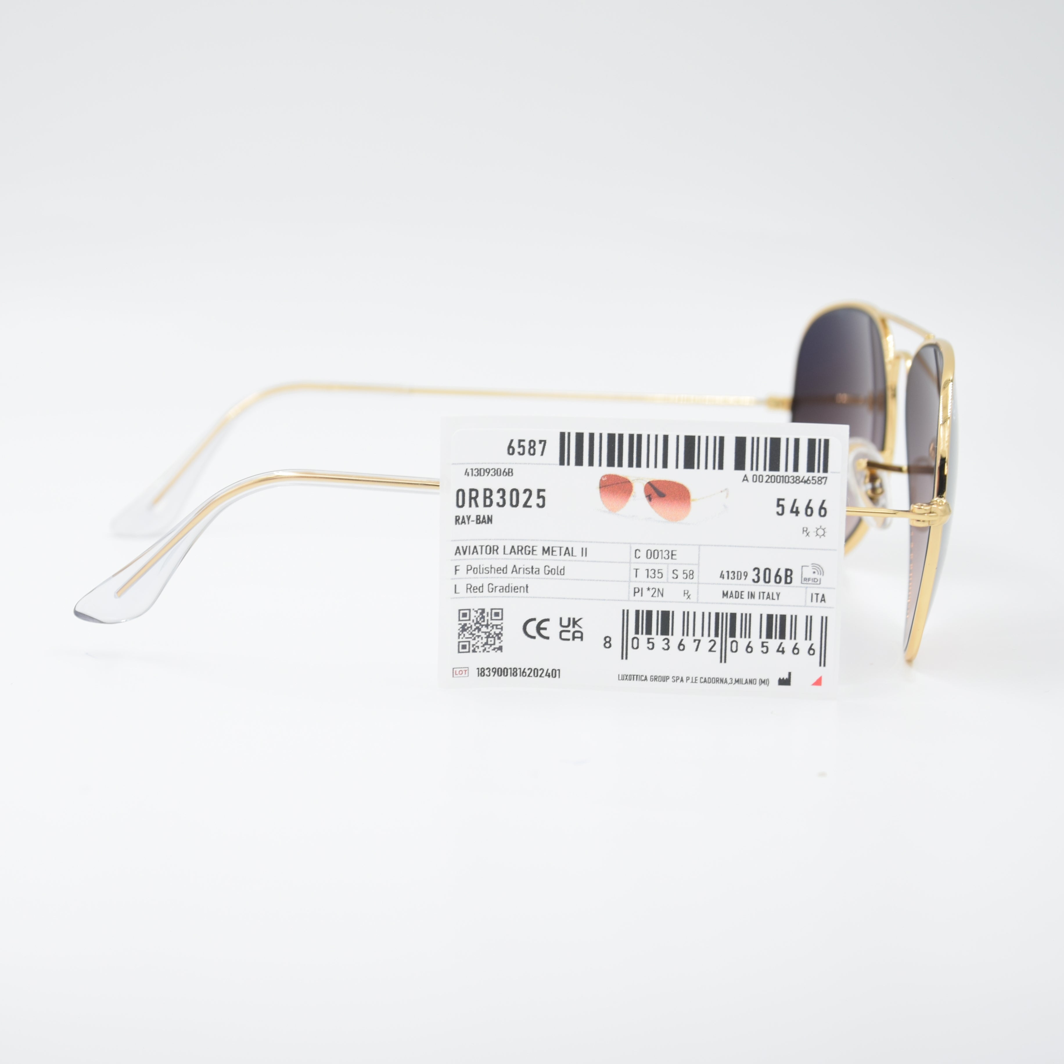 SOLAIRE :RAY-BAN RB3025 AVIATOR LARGE METAL C0013E